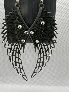 3For$20 Pastel Collection Gray Angel Wing Rhinestone Drop Earrings